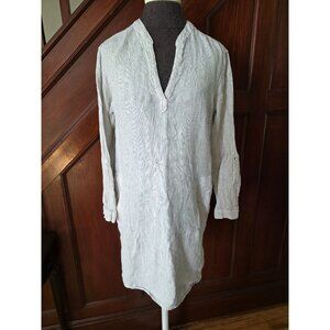 Tahari Womens Linen Striped Long Sleeve Dress Size M